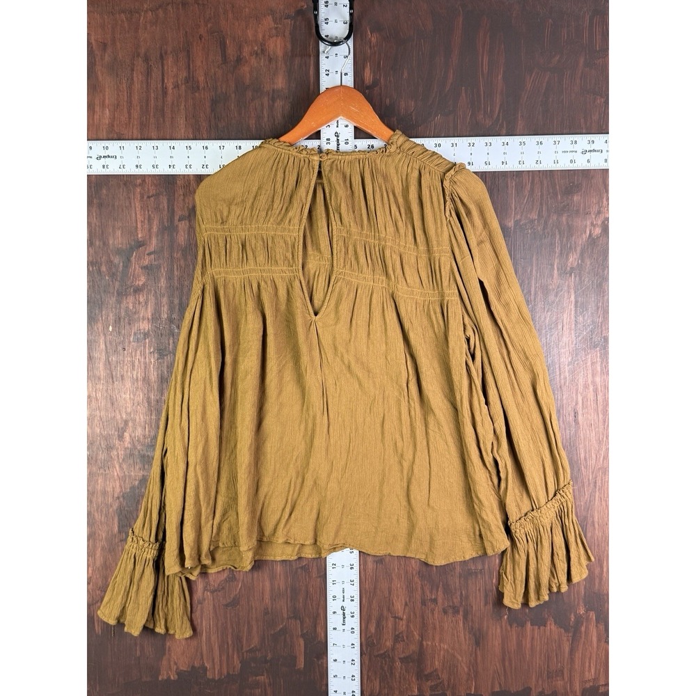 Free People Bohemian Edwardian Beaumont Mews Blouse Top Flate Cuffs Womens Large - Picture 7 of 7